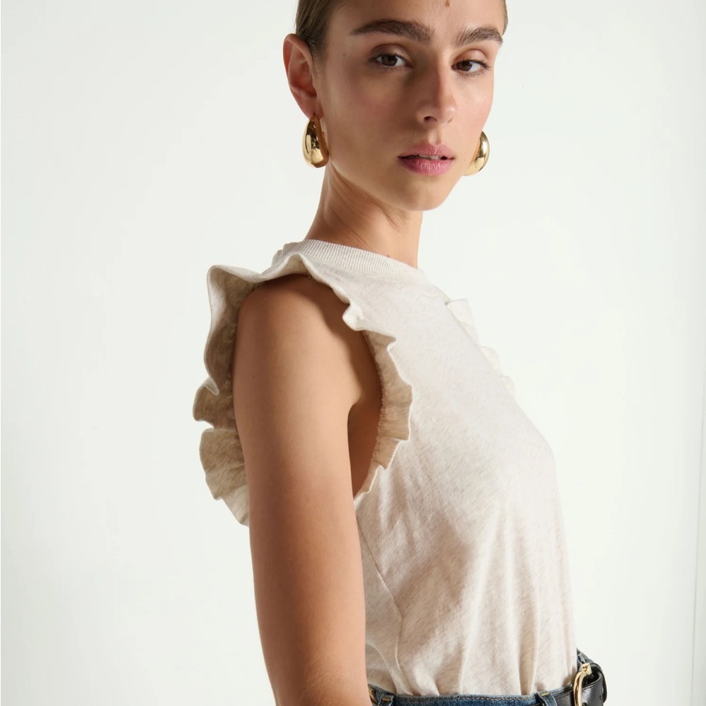 Nation LTD Cream Ruffle Shoulder Muscle Tee - Picture 2 of 4